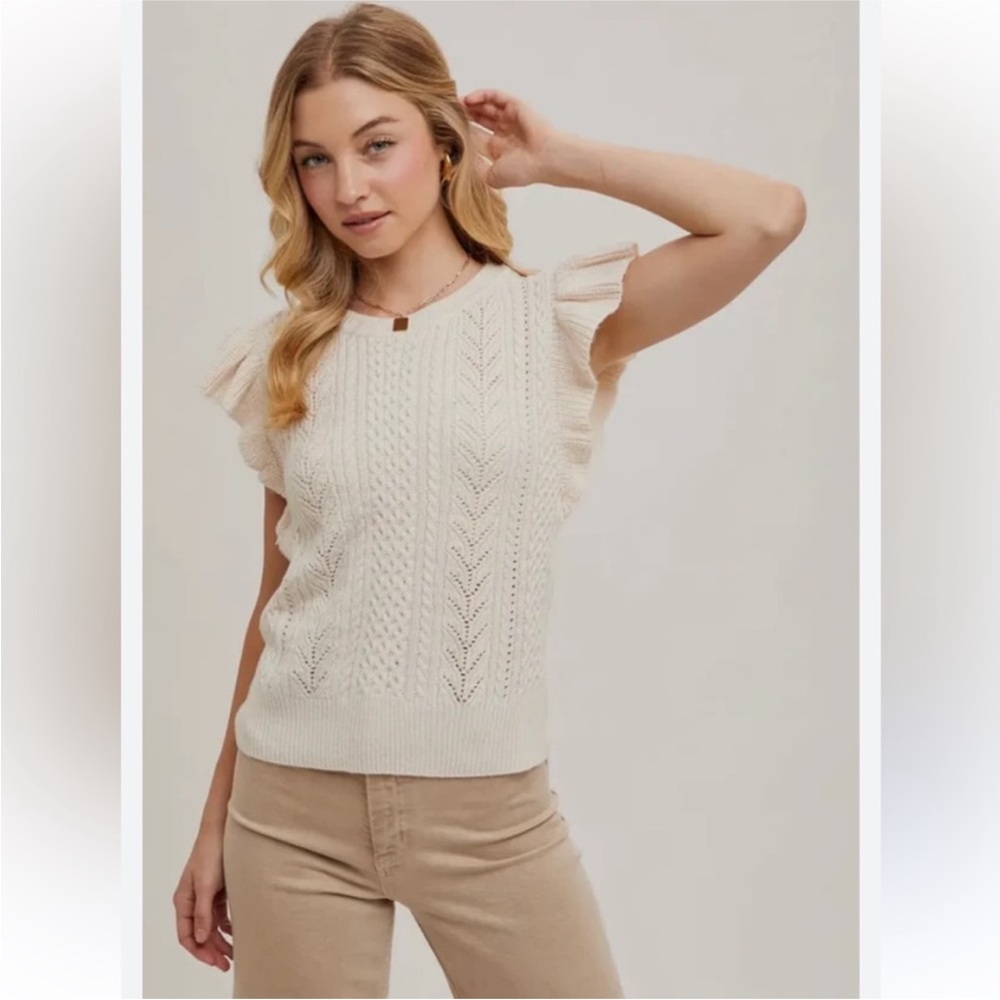 Banana Republic ruffle sleeve cable vest, Ivory, XS, NWOT
